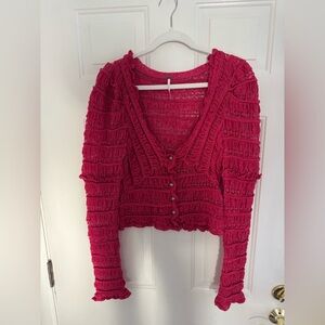 Free People Vibrant Pink Knit Sweater